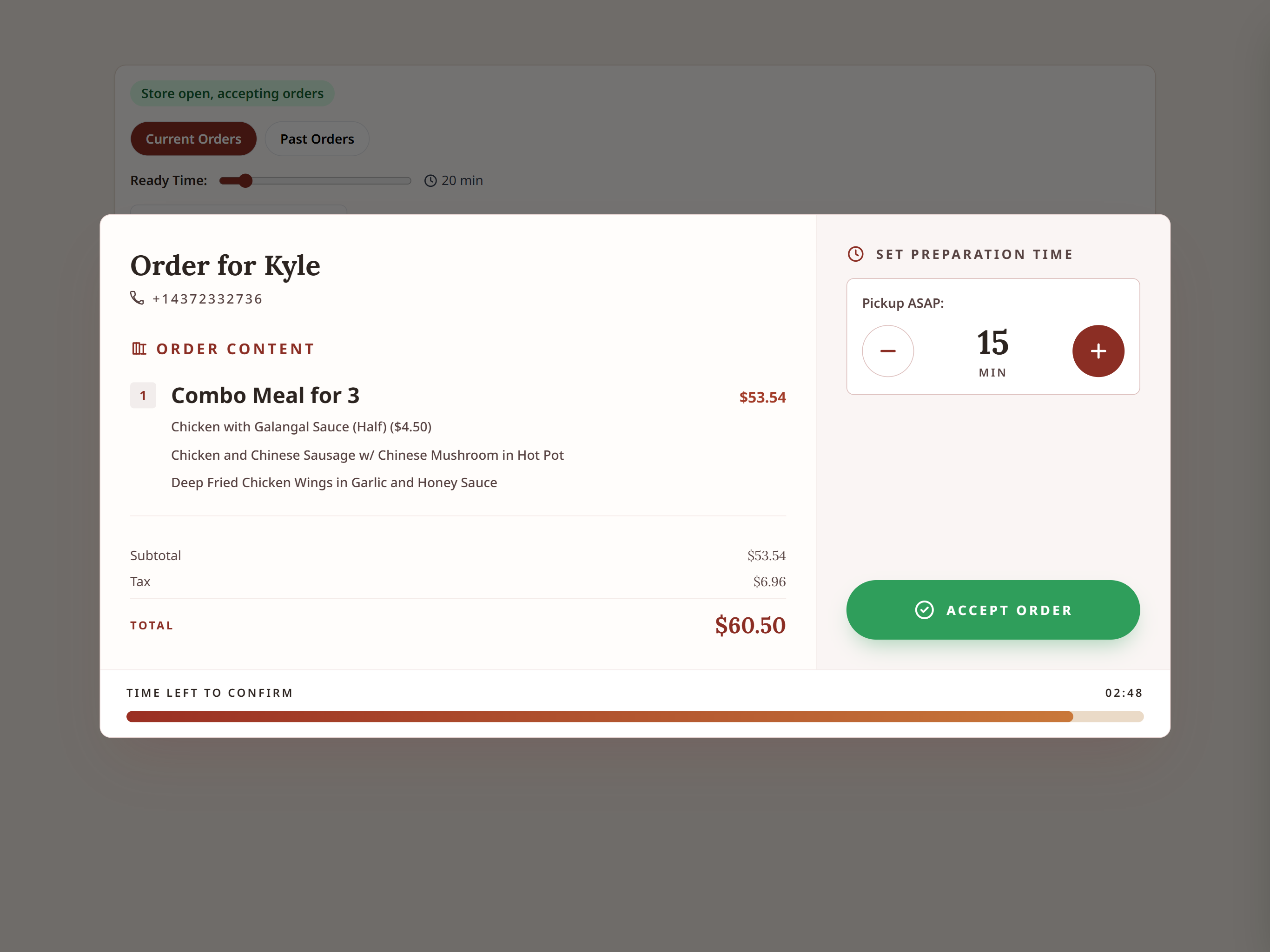 Hong Far Cafe mobile admin dashboard